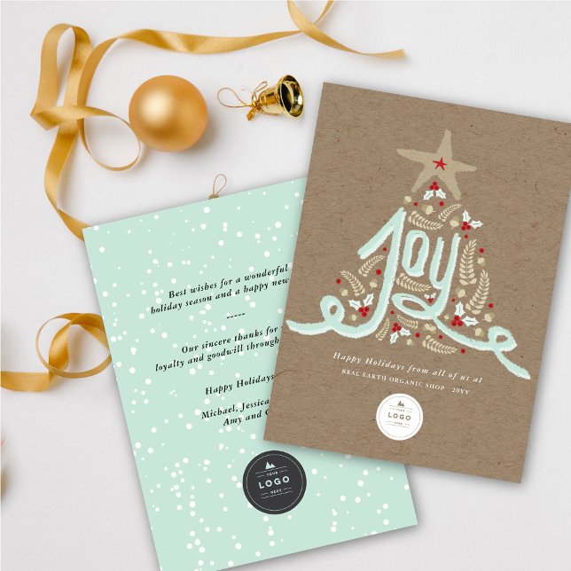 Hand plockade Joy Calligraphy Rustic Foliage Busin Julkort (Skapare uppladdad)