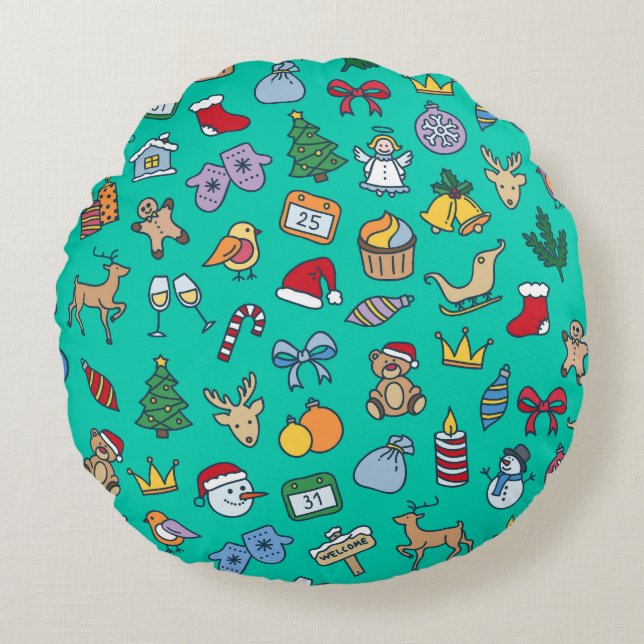 Hand plockade jul: Festive Seamless. Rund Kudde (Framsidan)