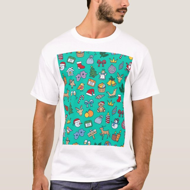 Hand plockade jul: Festive Seamless. T Shirt (Framsida)