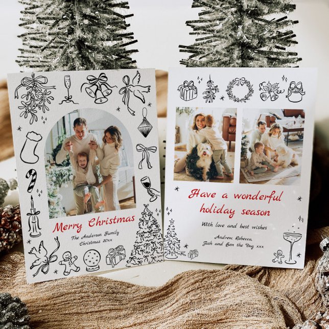 Hand plockade-julkort - fotnoter Doodle Helgdag Re Julkort (Skapare uppladdad)