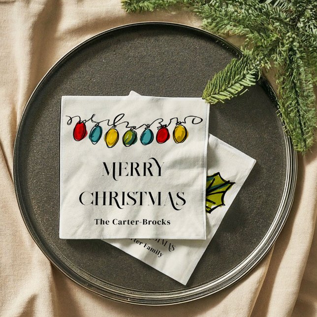 Hand plockade-julstring Ljus Sketch Pappersservett (Hand Drawn Christmas String Lights Illustration Sketch Holiday Party Napkins)