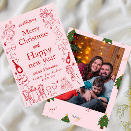 Hand plockade-jultoman och önskemål-doodle julkort