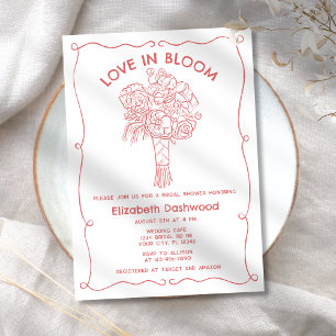 Hand plockade Kärlek i Bloom Coral Red Möhippa Inbjudningar