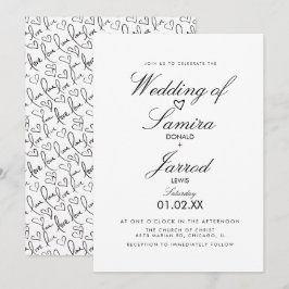 Hand plockade Kärlek och Hearts Doodle Bröllop Inbjudningar