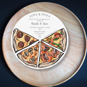 Hand plockade Kärlek och Pizza Italienska Förlovni Inbjudningar
