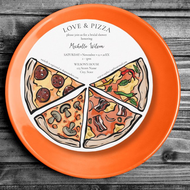 Hand plockade Kärlek och Pizza Italienska Möhippan Inbjudningar (Skapare uppladdad)