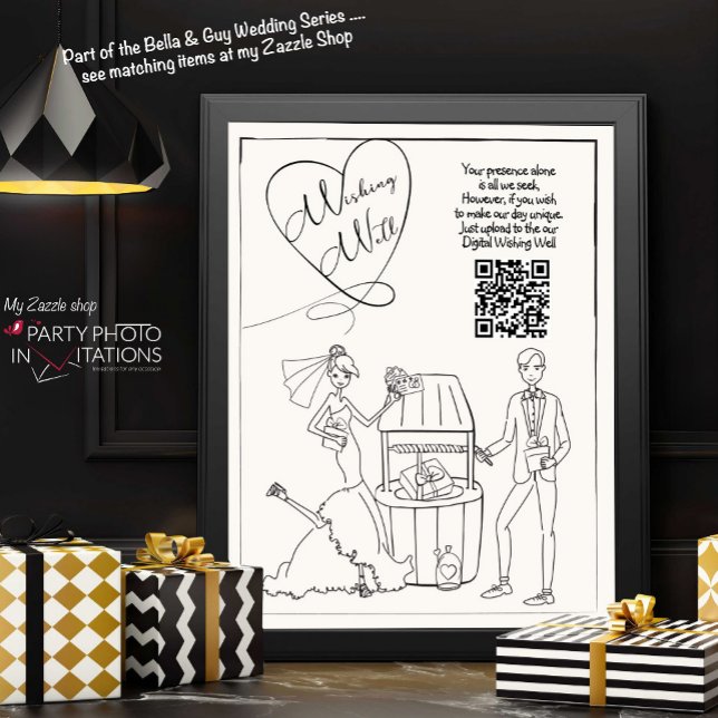 Hand plockade  Kärlek Wishing well Sign Poster (Bella & Guy Wishing Well Wedding Sign)