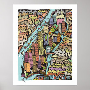 Hand plockade Karta i New York City Poster