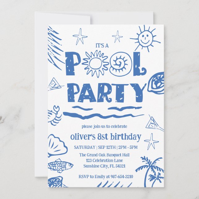 hand plockade Kids Bassäng Party,Simma Partsinbjud Inbjudningar (Framsida)