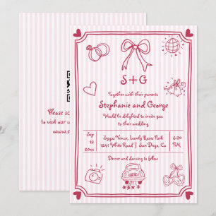 Hand plockade-klocka rosa QR-kod bröllop Inbjudningar