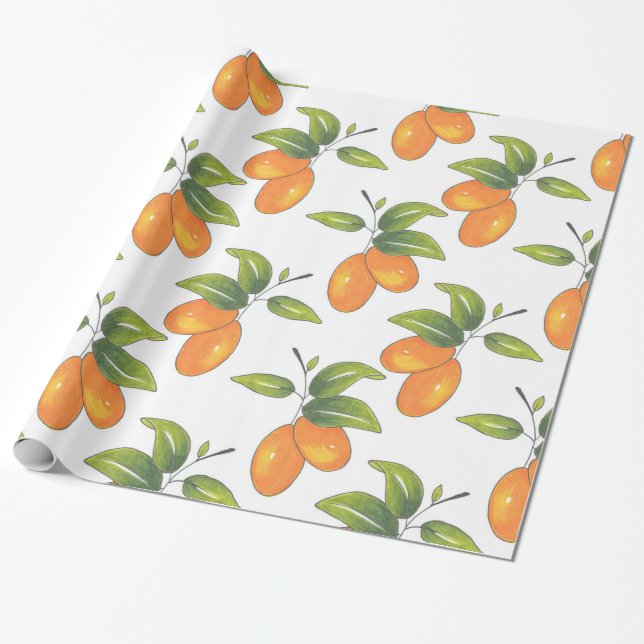 Hand plockade Kumquats Mönster Presentpapper (Utrullad)