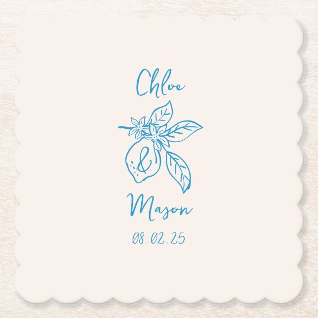 Hand plockade Lemon Bröllop Underlägg Papper (Framsida)