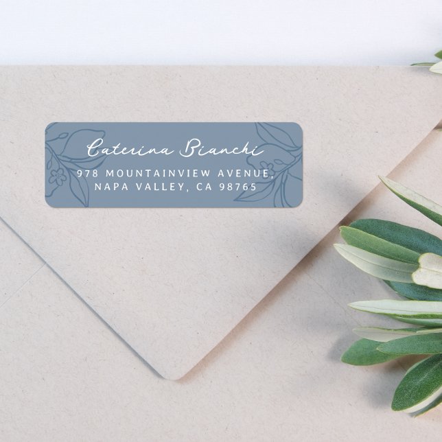 Hand plockade Lemon Illustration Blue Returadress Etikett (Return Address Label Mock-up)