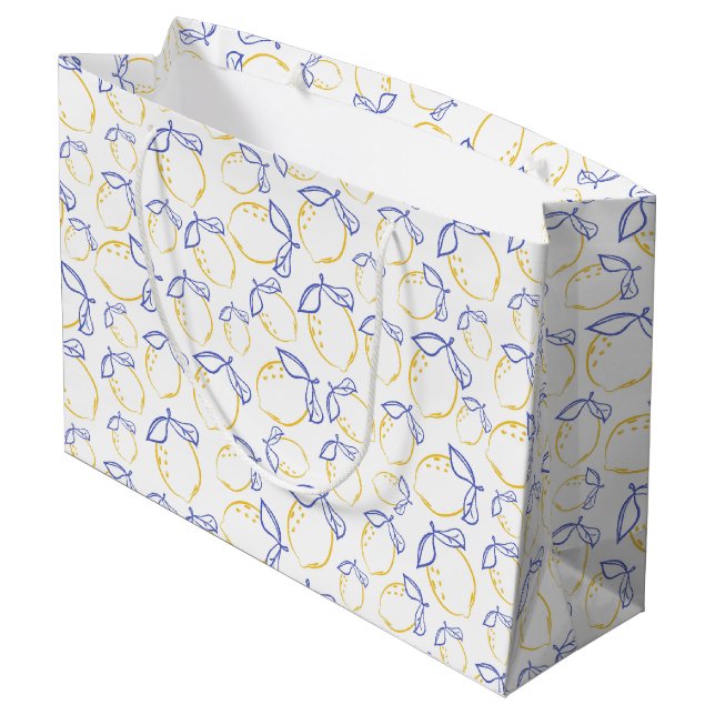 Hand plockade Lemon Mönster Large Gift Bag (Baksidan Vinklad)