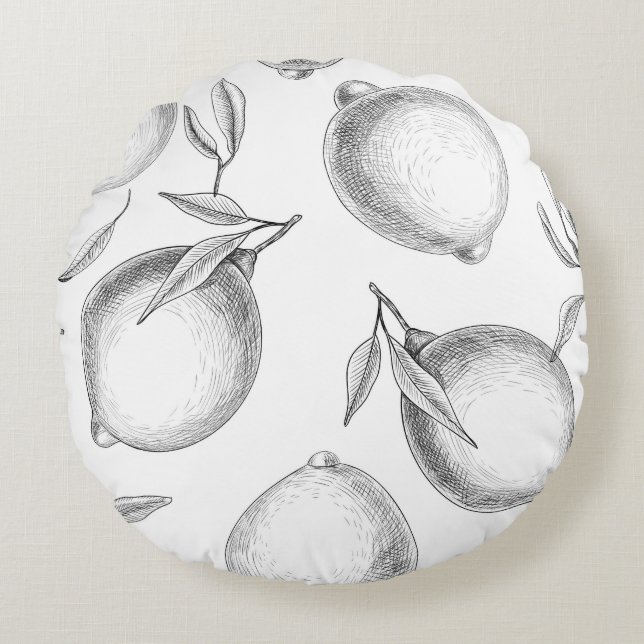 Hand plockade Lemon mönster Rund Kudde (Framsidan)