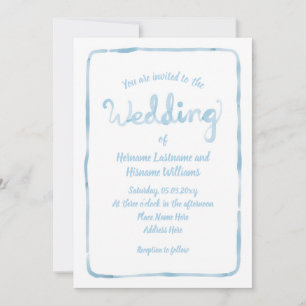 Hand plockade Light Blue Simple Ram Bröllop Inbjudningar