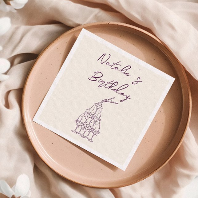 Hand plockade Lila Champagne Torn Födelsedagsfest Pappersservett (Skapare uppladdad)