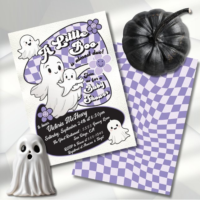 Hand plockade Little Boo Ghost Halloween Baby Show Inbjudningar (Skapare uppladdad)