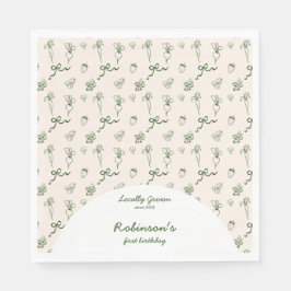 Hand plockade lokalt odlad gård 1:a födelsedag pappersservett