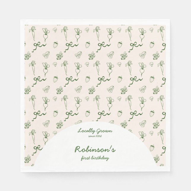 Hand plockade lokalt odlad gård 1:a födelsedag pappersservett (Framsidan)