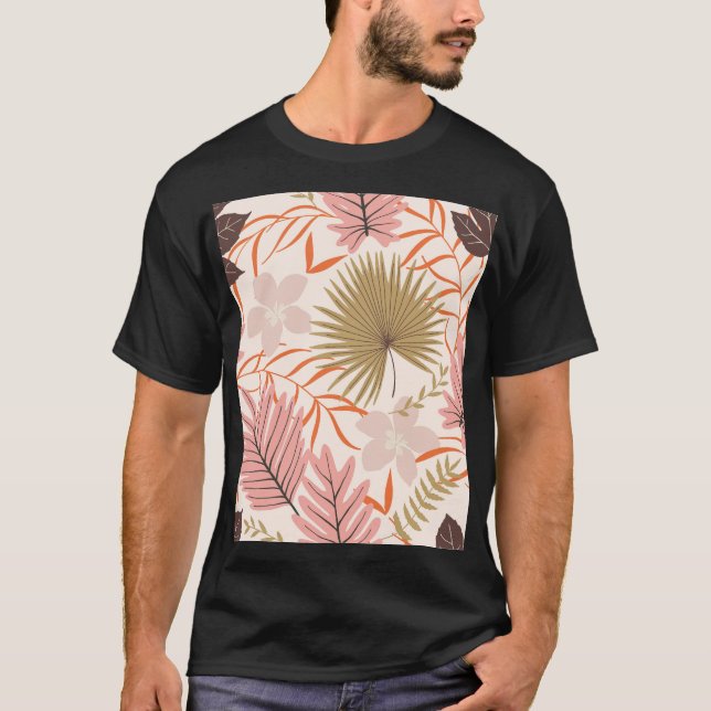 Hand plockade Löv: Exotic Jungle Mönster. T Shirt (Framsida)