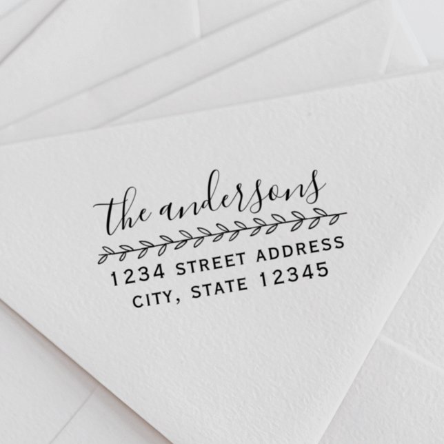 Hand plockade Löv Family Namn Returadress Självfärgande Stämpel (Skapare uppladdad)