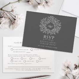 Hand plockade löv monogram mörk grått OSA bröllop