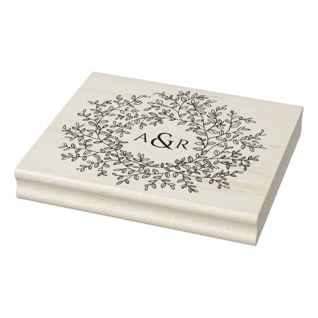 Hand plockade löv monogram par initialer bröllop stämpel (Stämpel)