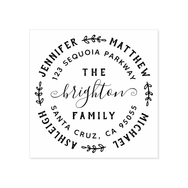 Hand plockade Löv | Namn och Returadress inom fami Stämpel (Tryck)