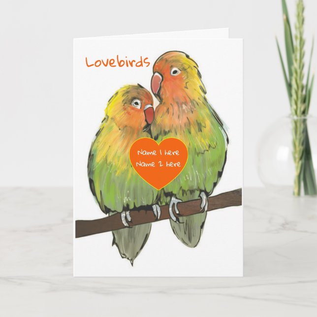 Hand plockade Lovebird Anpassningsbar Valentines d Helgkort (Framsida)