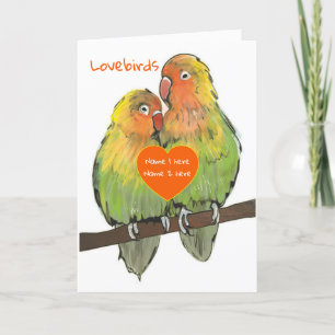 Hand plockade Lovebird Anpassningsbar Valentines d Helgkort
