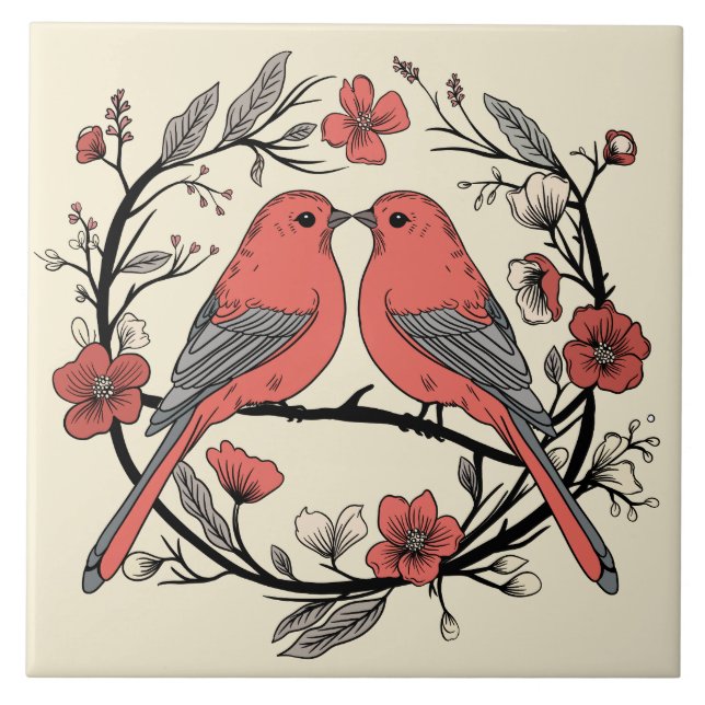 Hand plockade Lovebird Decorative Ceramic Tile Kakelplatta (Framsidan)