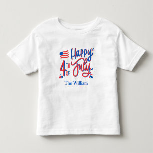 Hand plockade Lycklig 4:e juli Röd vit och blå T Shirt