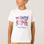 Hand plockade Lycklig 4:e juli Röd vit och blå T T Shirt<br><div class="desc">Lycklig 4:e juli Röda vita och blå matchande t-tröjor för familjemedlemmar</div>