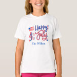 Hand plockade Lycklig 4:e juli Röd vit och blå T T Shirt<br><div class="desc">Lycklig 4:e juli Röda vita och blå matchande t-tröjor för familjemedlemmar</div>