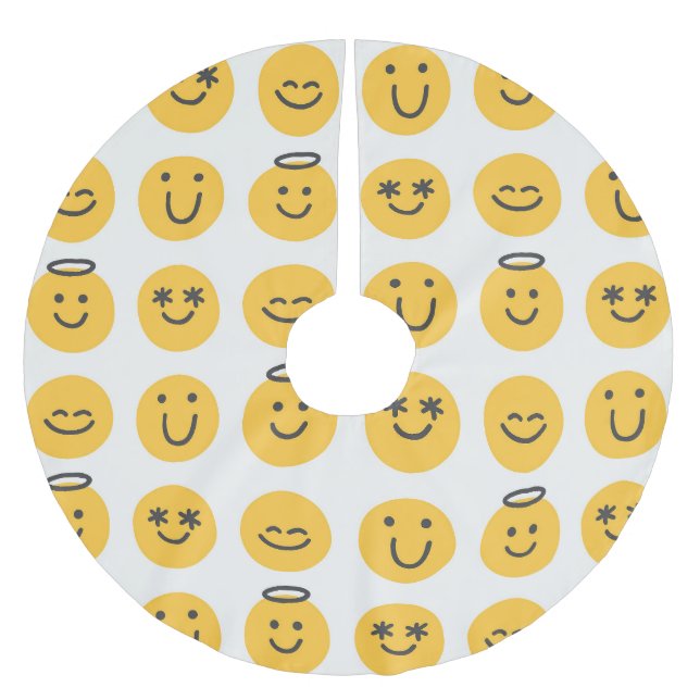 Hand plockade Lycklig Emoji Mönster Julgransmatta Borstad Polyester (Framsidan)
