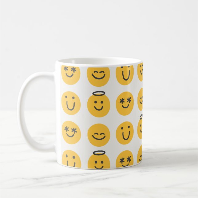 Hand plockade Lycklig Emoji Mönster Kaffemugg (Vänster)