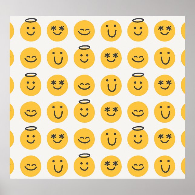 Hand plockade Lycklig Emoji Mönster Poster (Framsidan)