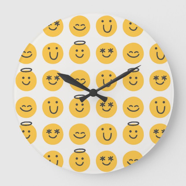 Hand plockade Lycklig Emoji Mönster Stor Klocka (Framsida)