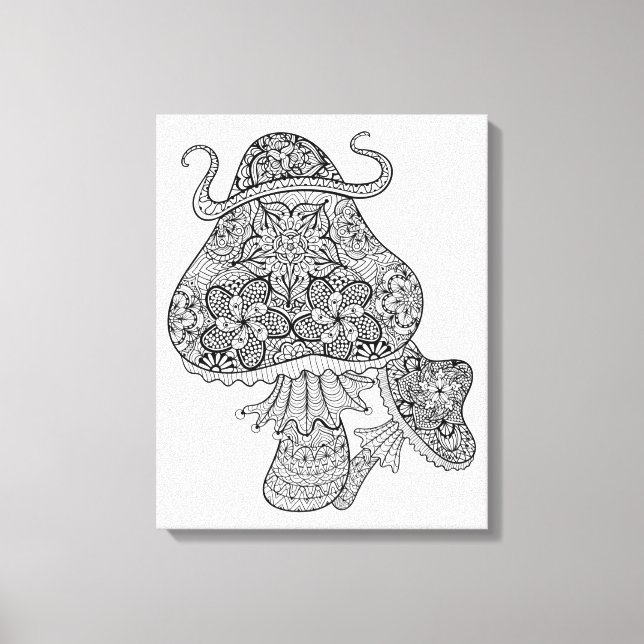 Hand plockade Magic Mushroom Doodle 6 Canvastryck (Framsida)