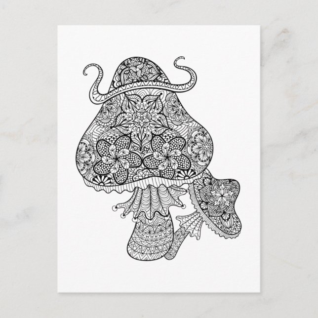 Hand plockade Magic Mushroom Doodle Vykort (Framsida)