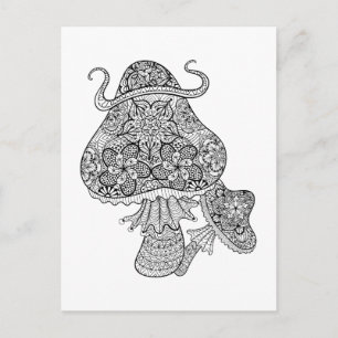 Hand plockade Magic Mushroom Doodle Vykort