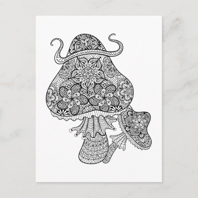 Hand plockade Magic Mushroom Doodle Vykort (Framsida)