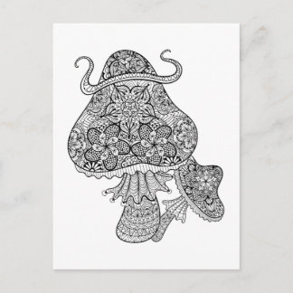 Hand plockade Magic Mushroom Doodle Vykort
