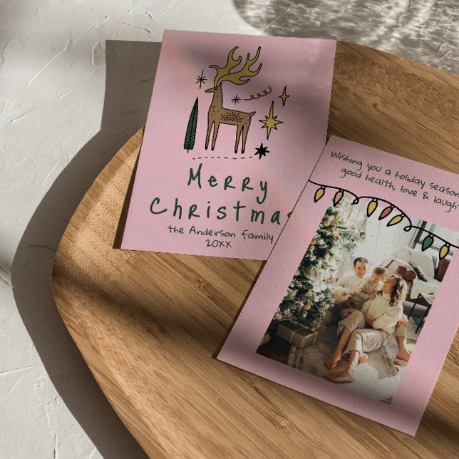 Hand plockade målade Funky Reindeer God jul Julkort (Skapare uppladdad)