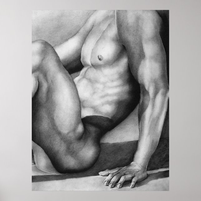 Hand plockade Male-nude Art Charcol Teckning Coola Poster (Framsidan)
