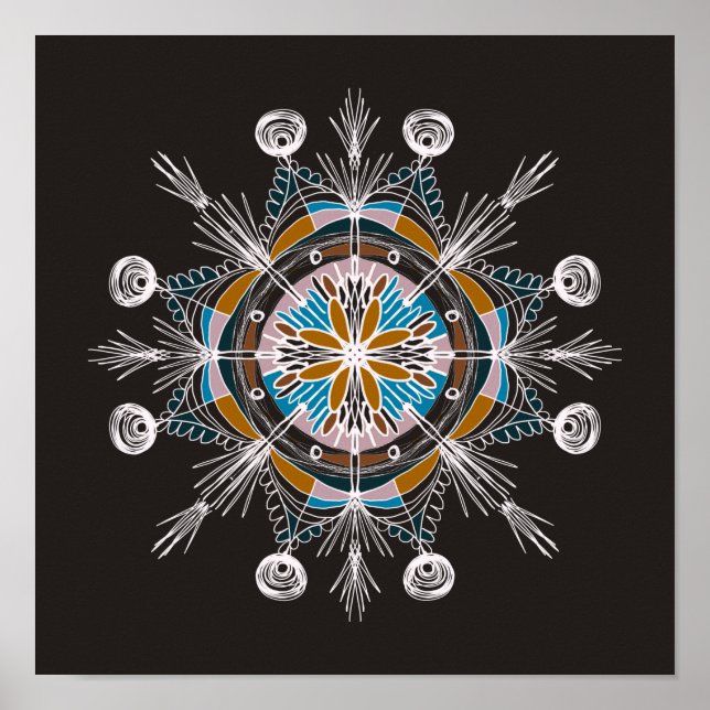 Hand plockade Mandala Doodle Art Colorful Boho Poster (Framsidan)