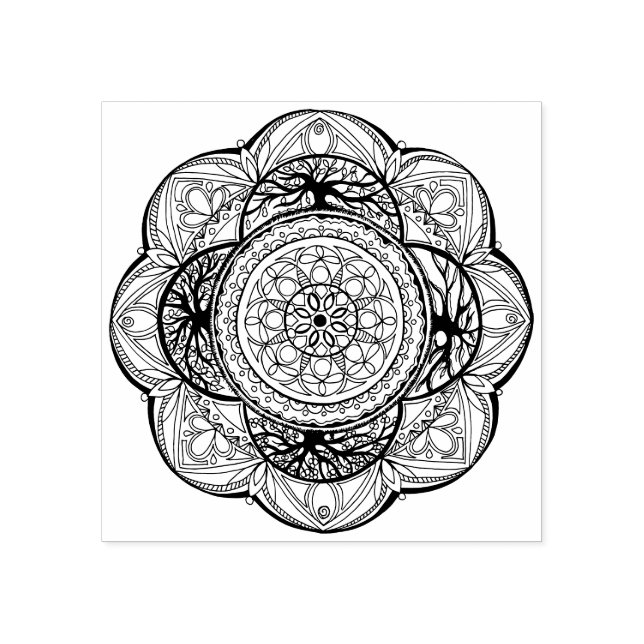 Hand plockade Mandala träd design Stämpel (Tryck)