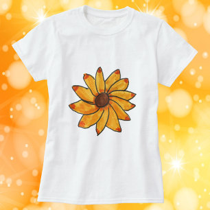 Hand plockade-markör för blomma Gult Bläck T Shirt
