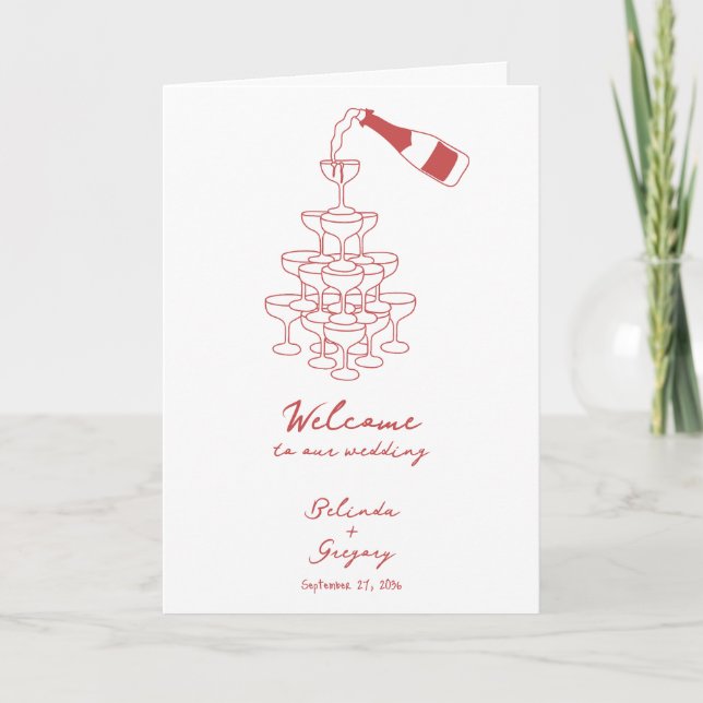 Hand plockade Maroon Bröllop serviceorder Program (Framsida)